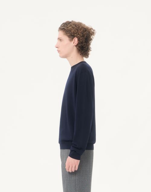 Valentino - Vロゴ エンブロイダリー ウール ニットプル - ネイビー - メンズ - ニット